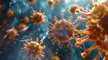 Naklejka na ściany i meble Measles virus in detailed 3D, educational copy space