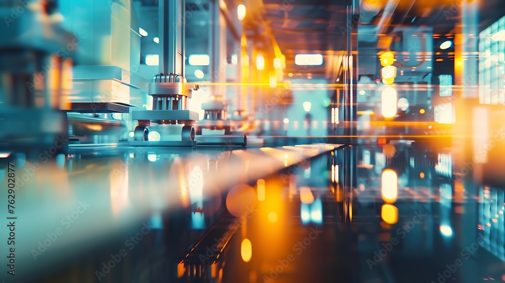 Aufkleber Indusry 40 Factory Blurred Motion Shot of a Team of Engineers Professionals and Workers Working on Assembly and Production Line Optimizing CNC Machinery Programming Machines : Generative AI