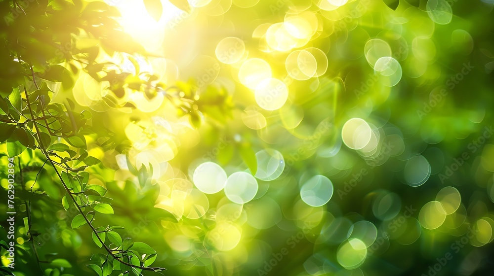 Aufkleber Blurred green Bokeh natural tree in parks with bight sunlight : Generative AI
