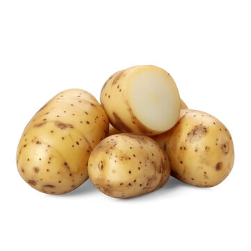 Fresh organic potatoes with potato slice isolated, healthy and organic food, AI generated, PNG transparent with shadow