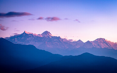 sunrise over the mountain Annapurna range in Nepal.
