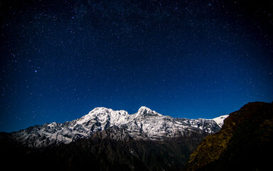 landscape night view of Mount Annapurna range in Nepal. 