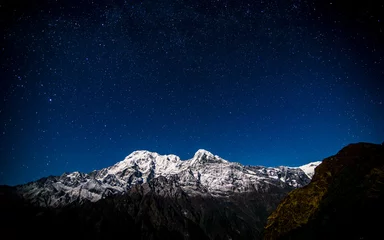 Küchenrückwand glas motiv Annapurna landscape night view of Mount Annapurna range in Nepal. 