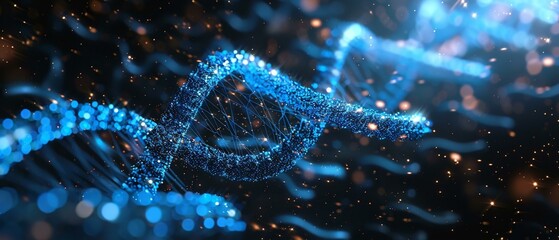 Digital DNA sequencing, futuristic blue light, abstract genetic concept