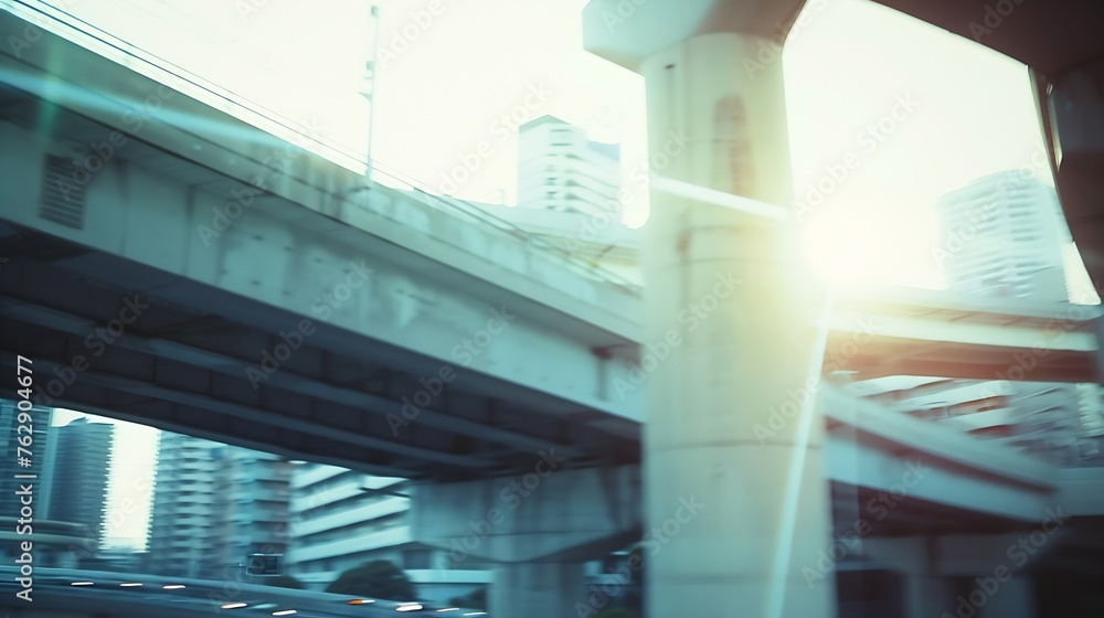 Poster highway overpass motion blur with city background : generative ai
