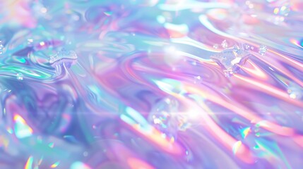 A holographic rainbow unicorn pastel purple pink teal colors abstract background Optical crystal...