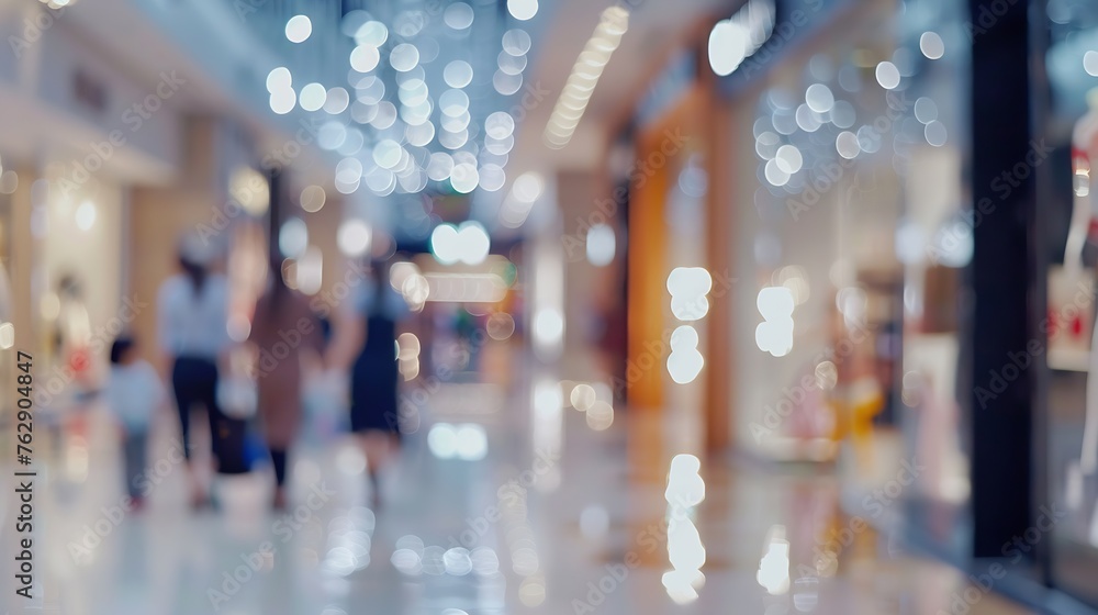 Aufkleber blurred background with bokeh light in luxury fashion shopping mall with shop window and display mod