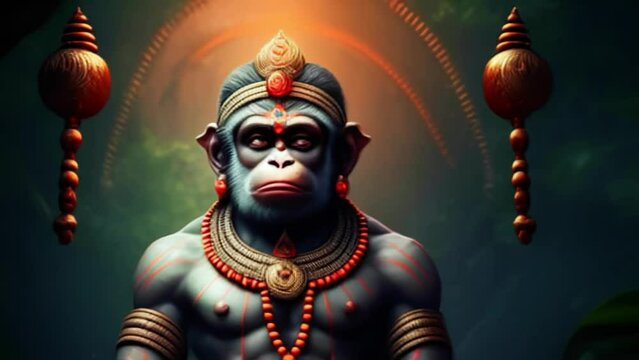 Hanuman, Hindu god with head of monkey and body of man, Hinduism, mythology, Generative AI,