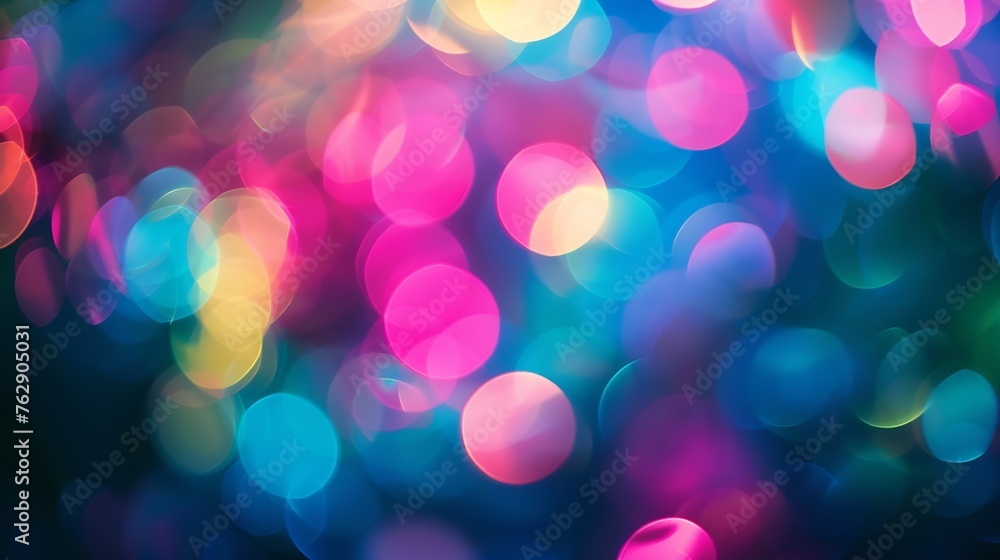 Aufkleber Neon blur glow Color light overlay Disco illumination Defocused blue pink green ultraviolet radiance soft texture on dark abstract empty space background : Generative AI