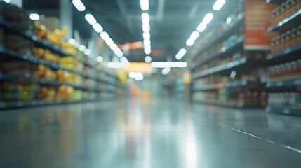 supermarket grocery store interior aisle abstract blurred background : Generative AI