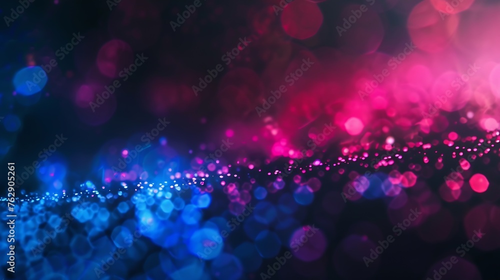 Aufkleber Neon blur glow Color light overlay Disco illumination Defocused blue pink red ultraviolet radiance soft texture on dark black abstract empty space background : Generative AI