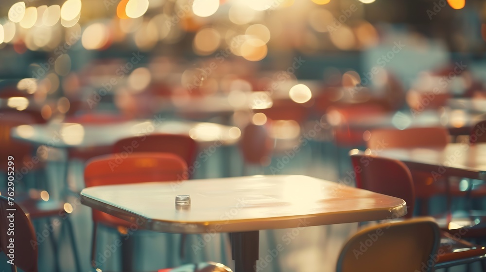 Poster Blurred bokeh of the dining tables and chairs in vintage style image : Generative AI