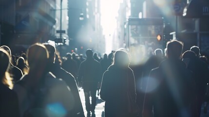 Crowd of anonymous people walking on busy city street : Generative AI - obrazy, fototapety, plakaty