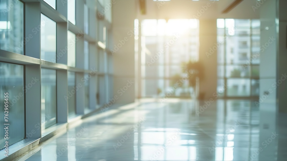 Poster blurred for background office building interior empty hall in the modern office building empty open space office panoramic windows and beautiful lighting : Generative AI