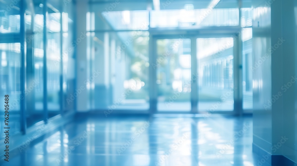 Poster abstract blur image of bright and clean window and door in modern office building on day time for ba