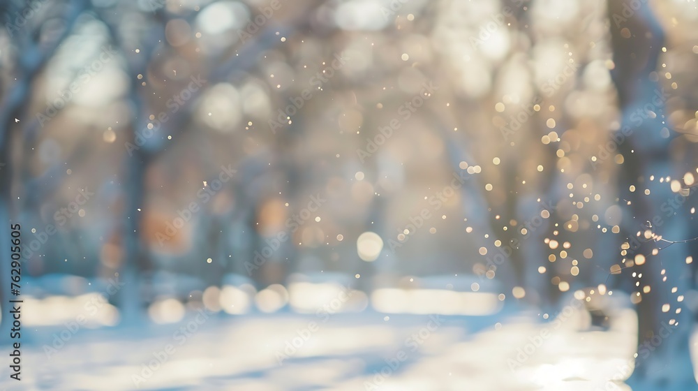 Aufkleber blurred view of park covered in snow : generative ai