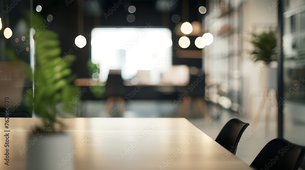 Leinwandbilder blurred interior of modern office workplace a workspace design without partition decorate with black