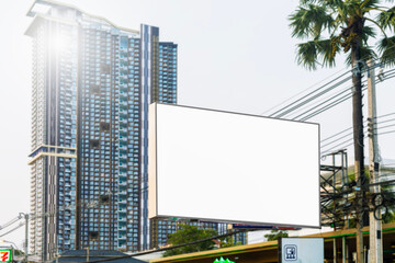 Billboard on the background of the city, Thailand. Outdoor advertising.