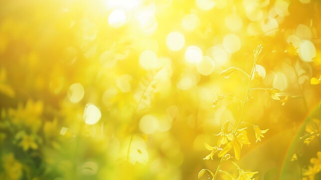 Summer holiday concept Abstract blur beauty yellow nature with bokeh sun light background : Generative AI