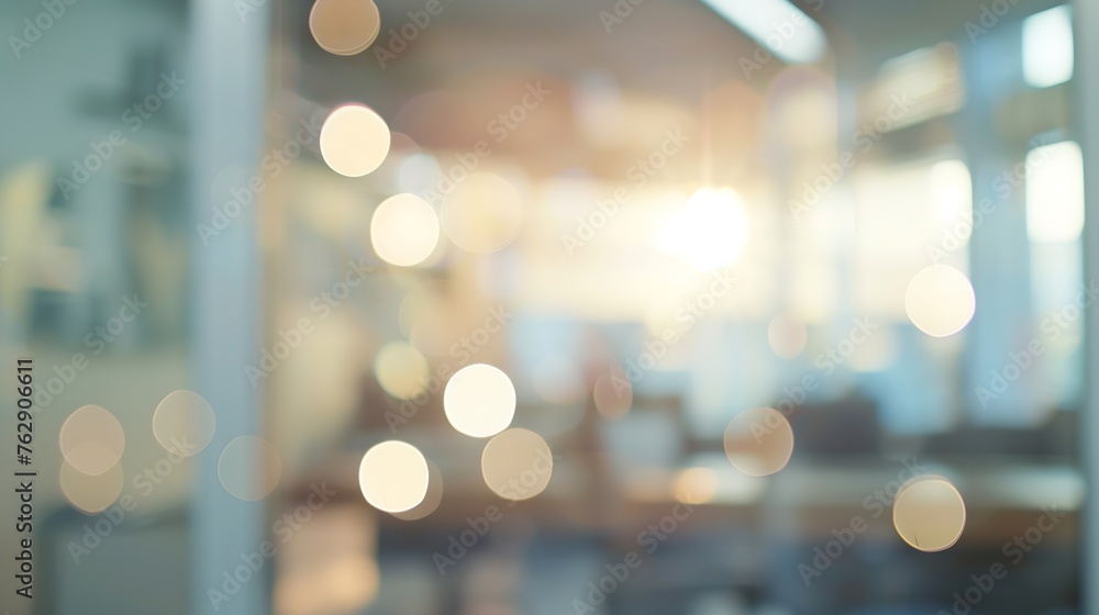 Poster blurred empty open space office abstract light bokeh at office interior background : generative ai