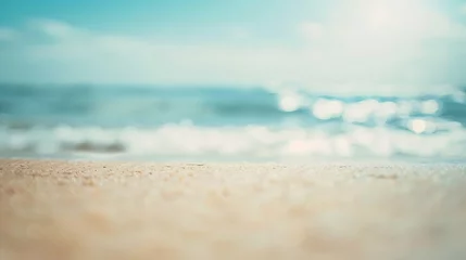 Foto auf Acrylglas Abstieg zum Strand Seascape abstract beach background blur bokeh light of calm sea and sky Focus on sand foreground : Generative AI  © Generative AI