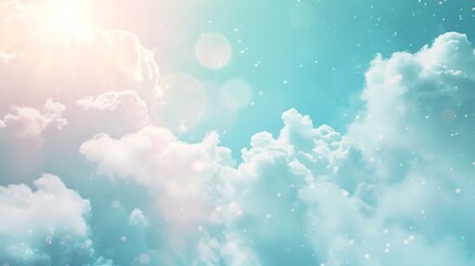 Sunshine clouds sky during morning background Bluewhite pastel heavensoft focus lens flare sunlight Abstract blurred cyan gradient of peaceful nature Open view out windows beautiful su : Generative AI
