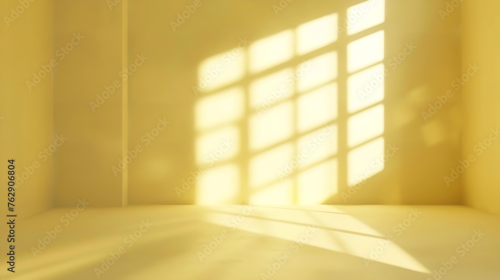 Aufkleber Abstract pastel yellow studio background for product presentation Empty room with shadows of window Display product with blurred backdrop : Generative AI