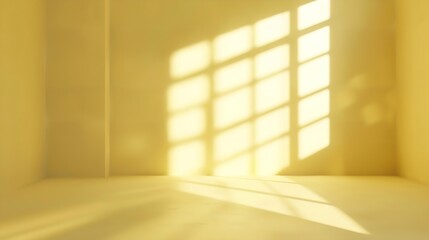Abstract pastel yellow studio background for product presentation Empty room with shadows of window Display product with blurred backdrop : Generative AI