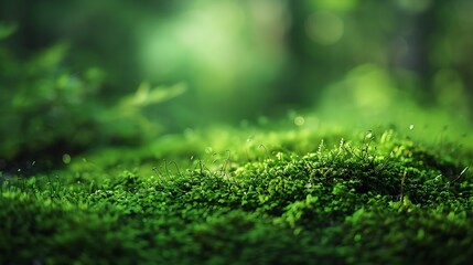 Green moss close up forest landscape blured background Sochi National Park Yewboxwood grove : Generative AI - obrazy, fototapety, plakaty