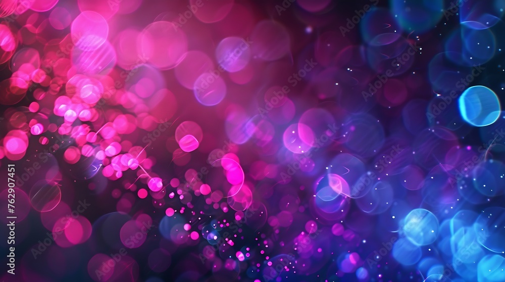 Aufkleber Blur neon glow Color light overlay Fluorescent radiance Defocused vibrant pink blue soft flecks texture on dark art empty space background : Generative AI