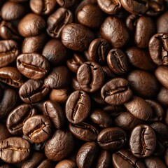 A macro shot of coffee beans, highlighting their texture and aroma,