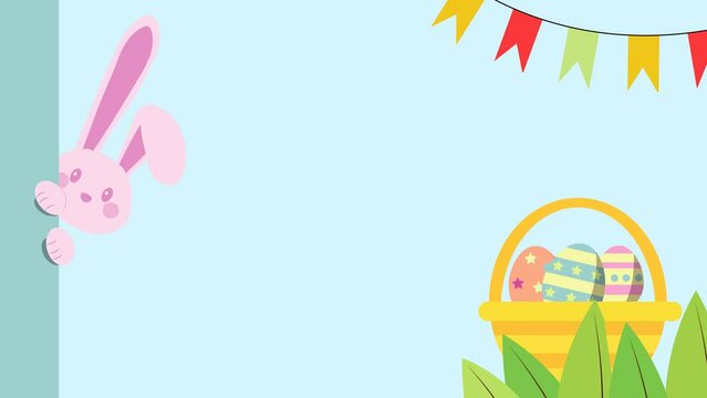 Animation of happy Easter bunny egg for template background copy space