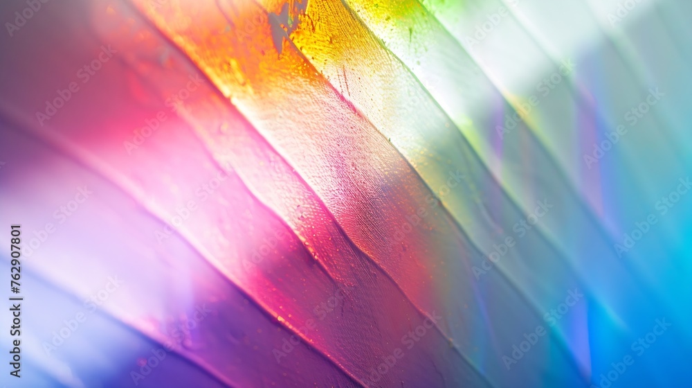 Poster Blurred rainbow light refraction texture overlay effect for photo and mockups Organic drop diagonal holographic flare on a white wall Shadows for natural light effects : Generative AI