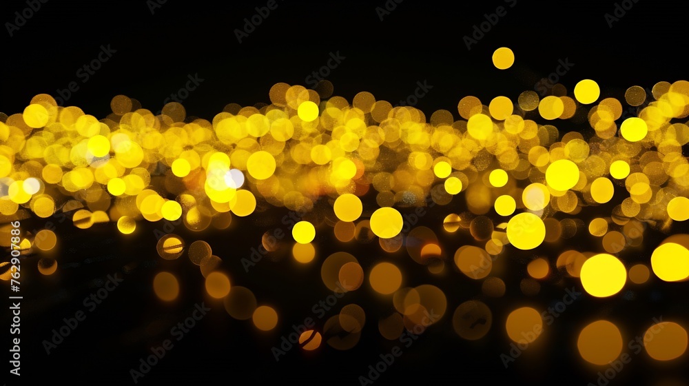 Aufkleber Yellow abstract bokeh made from Christmas lights on black isolated background Holiday concept blur bokeh overlay for your images : Generative AI