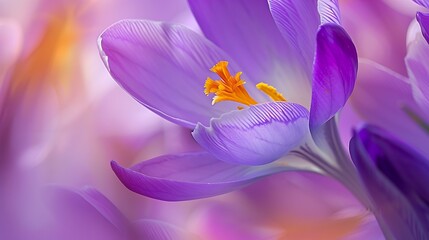 Closeup of a purple Crocus flower on blur background : Generative AI