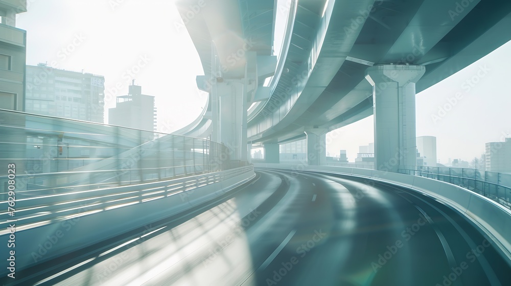 Poster highway overpass motion blur with city background : generative ai