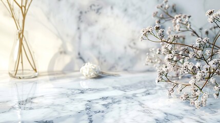 Marble counter table top in bath room background can be used mock up for montage products display or design layout : Generative AI