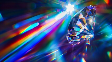 Blue light flare prism rainbow flares overlay effect on black background light crossing crystals prismatic sun catcher reflections rays Abstract blurred colourful lens flare bokeh on d : Generative AI