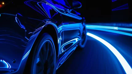 Zelfklevend Fotobehang Snelweg bij nacht blue car lights at night long exposure : Generative AI