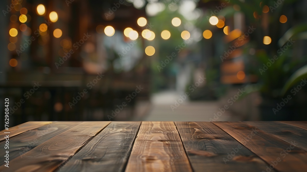 Aufkleber wooden empty table in front blurred cafe background bar counter key visual wood table top for presen