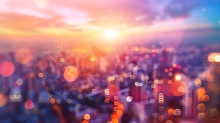 World environment day concept Abstract blur aerial view city skyline landscape sunset background : Generative AI