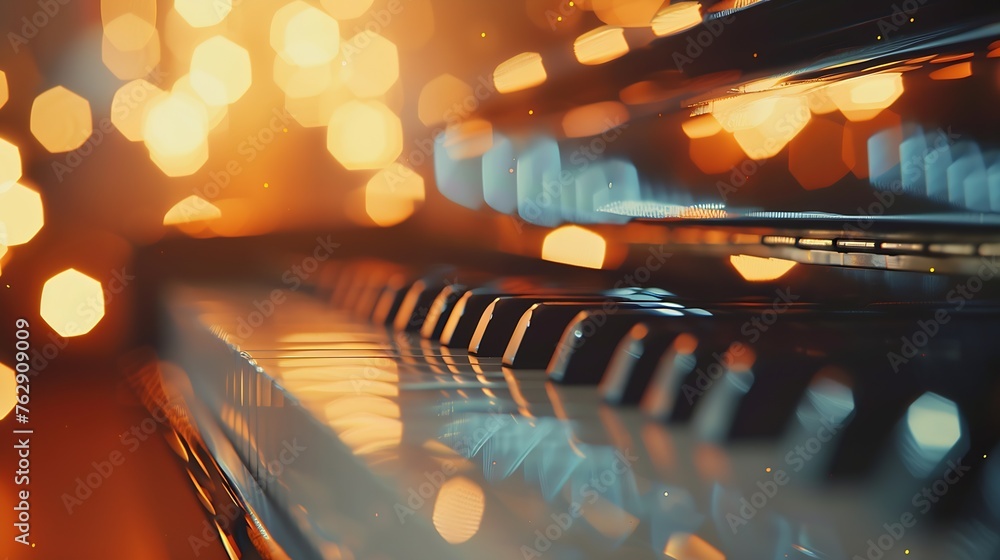 Poster Piano keys closeup on a blurred background with bokeh : Generative AI