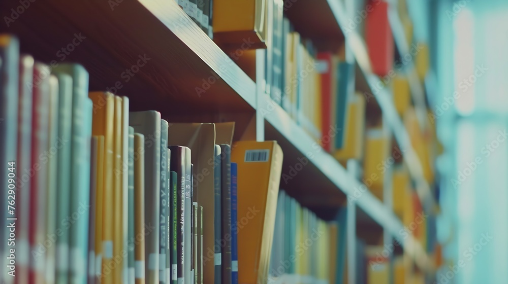 Aufkleber blurred image for background of many books on bookshelf in library : generative ai