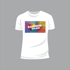 Rainbow Splash: A bold design featuring a splash of rainbow colors across the shirt, creating a dynamic and eye-catching look that exudes positivity and joy., conceptual art, anime, illustration
