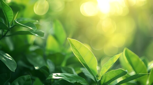Nature of green leaf in garden at summer Natural green leaves plants using as spring background cover page environment ecology or greenery wallpaper : Generative AI