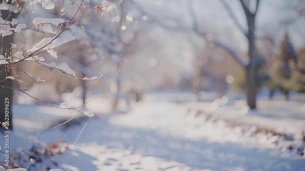 Poster Blurred view of park covered in snow : Generative AI