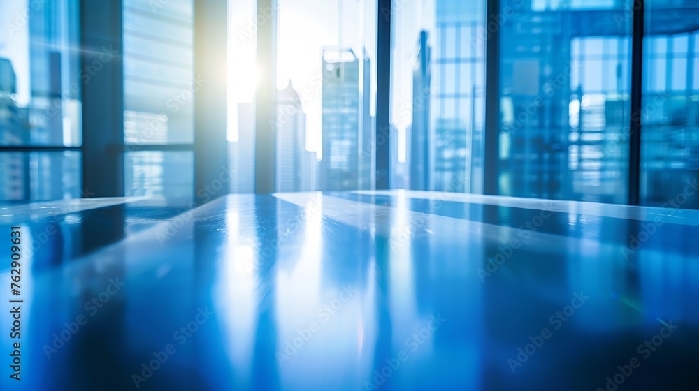 Aufkleber blue office background with window light reflections and city view : generative ai