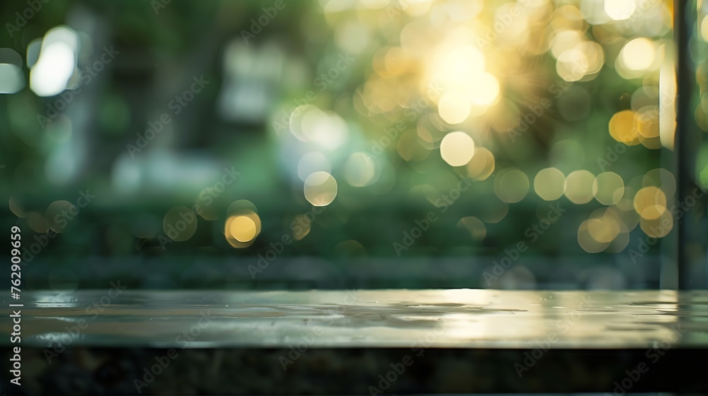 Poster blurred window background with table : generative ai