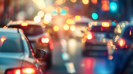 Blurred urban traffic background scene at night : Generative AI