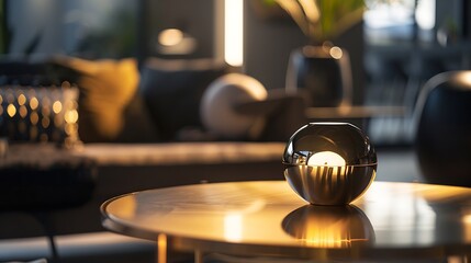 Modern liveing room black golden tone with wooden tabletop space : Generative AI